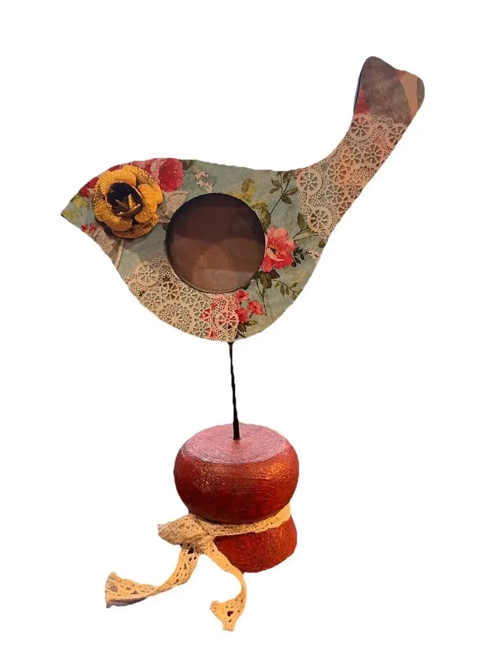 Shabby Chic Floral decoupage wooden bird photo frame vintage cottagecore